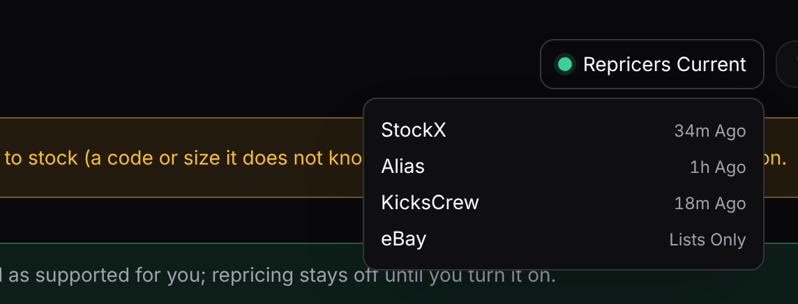 Each marketplace's last run