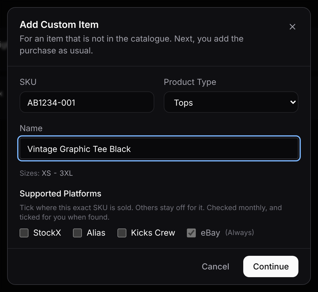 Adding a custom item