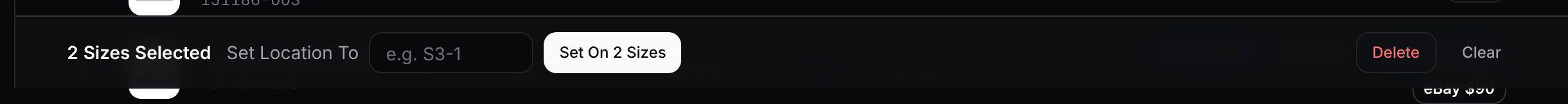 Acting on selected sizes